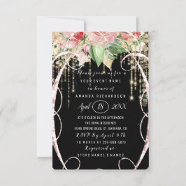 Brautparty Sweet 16. Pink Roses Blush Black Einladung