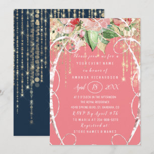 Brautparty Sweet 16. Rosa Navy Blush Einladung