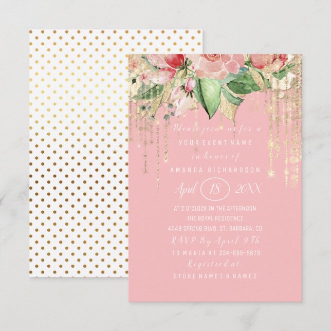 Brautparty Sweet 16. Rosa Rose Gold Dots Park Einladung (Vorne/Hinten)