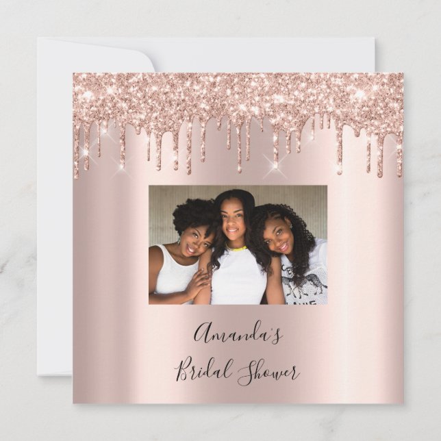 Brautparty Sweet 16. Tropfen Rose Gold Foto Einladung (Rückseite)