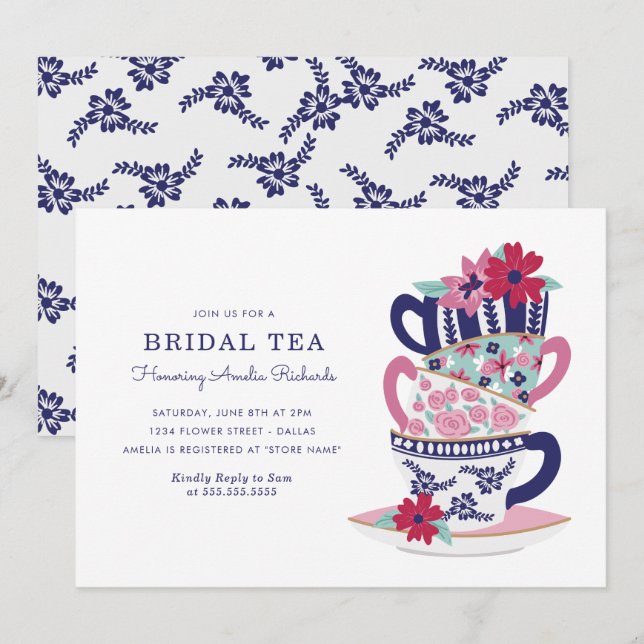 Brautparty Tea Cups Einladung (Vorne/Hinten)