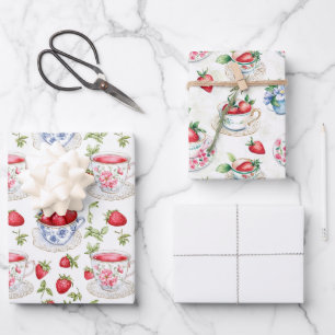 Brautparty Tea Two Strawberry One Solid Color Geschenkpapier Set