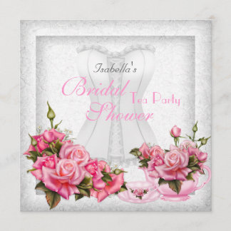 Brautparty Tea Wedding Hübsch Pink Rose Bouquet Einladung