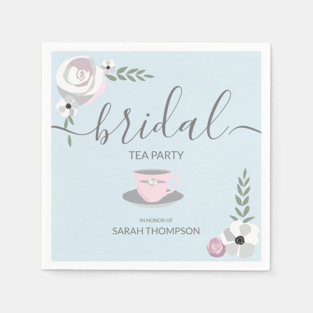 Brautparty Tee Party Blume Teetasse zeichnend Serviette (Vorderseite)