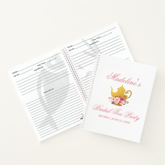 Brautparty Tee Party Blumenrosa Rezept Notizbuch (Innenseite)