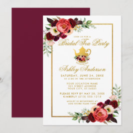 Brautparty Tee Party Burgundy Boho Floral Gold Einladung