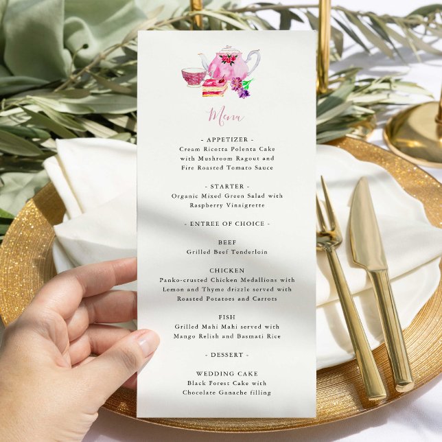 Brautparty Tee Party Dusty Pink Teapot Menü Menükarte (Von Creator hochgeladen)
