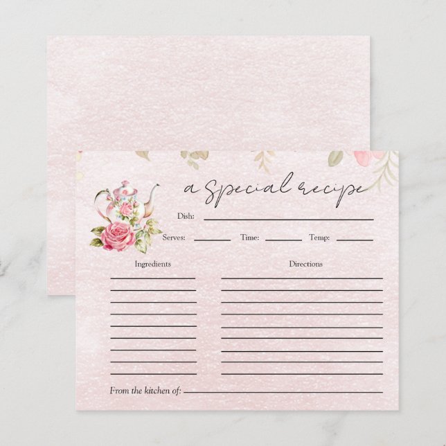 Brautparty Tee  Tee Party Rezept Karte (Vorne/Hinten)