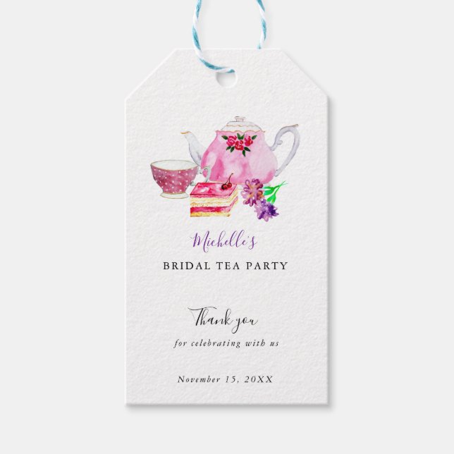 Brautparty Teezeremonie Party Lila Chic Geschenkanhänger (Vorderseite)
