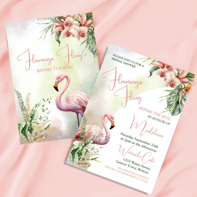 Brautparty Tropical Watercolor Flamingo Fling Einladung (Von Creator hochgeladen)