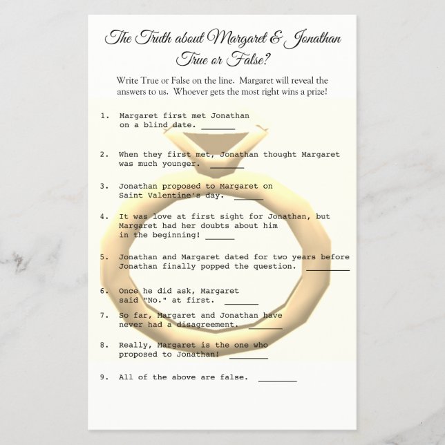 Brautparty True oder False Game Flyer (Vorne)