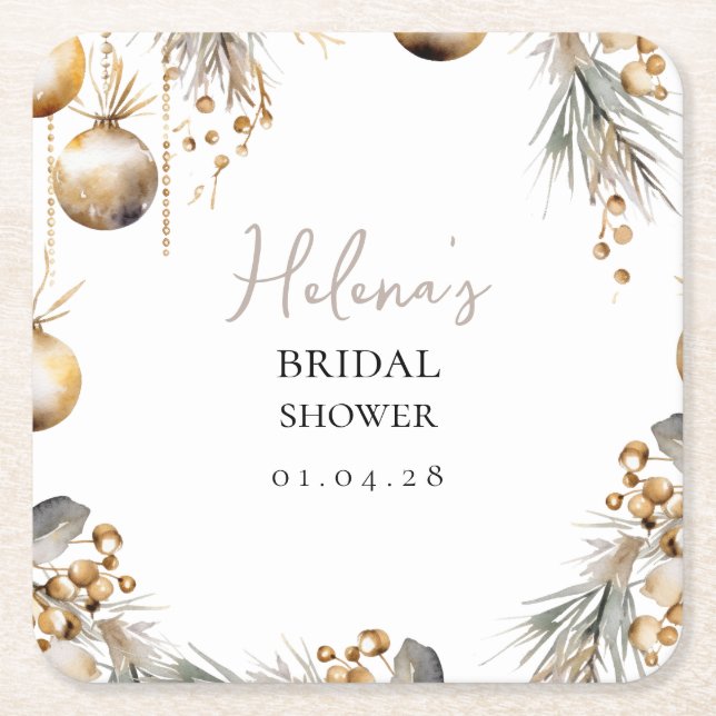 Brautparty Untersetzer | Holly Christmas Design (Vorderseite)