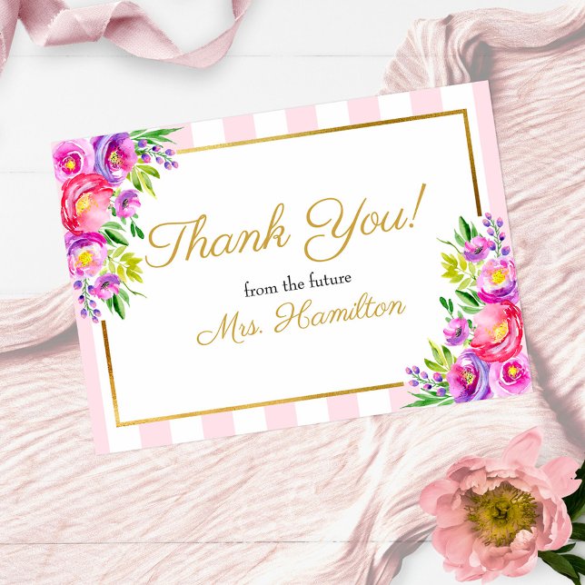 Brautparty Vielen Dank, dass Sie Rosa und Gold Flo Dankeskarte (Von Creator hochgeladen)