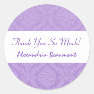 Brautparty Vielen Dank, Lavender Lila Damask V59 Runder Aufkleber