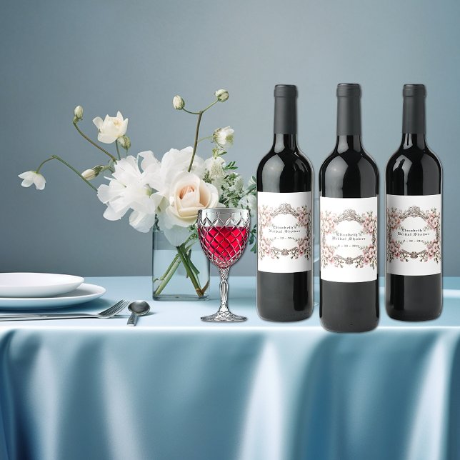 Brautparty Vintag Silber Frame Roses Weinetikett (Von Creator hochgeladen)