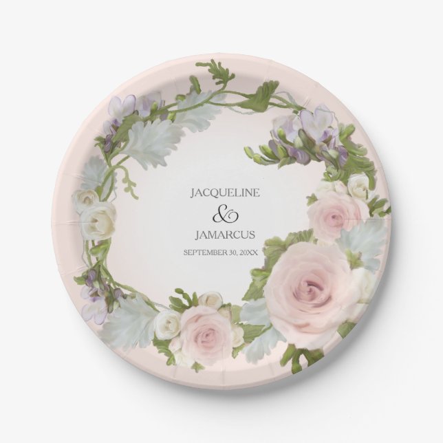 Brautparty-Vintage hübsche RoseblumenWreath Pappteller (Vorderseite)