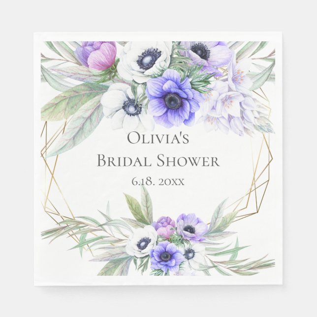 Brautparty Violett Anemone Floral Serviette (Vorderseite)