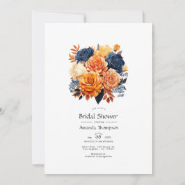 Brautparty von Navy und Orange Floral Einladung