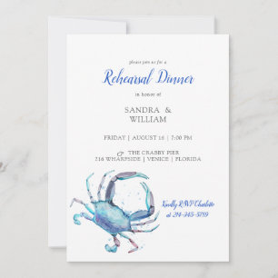 Brautparty Watercolor Blue Crab Einladung
