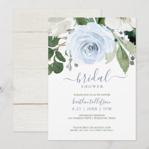 Brautparty Watercolor Bouquet Dusty Blue Einladung