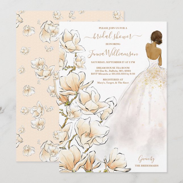 Brautparty Watercolor Bride Magnolia Einladung (Vorne/Hinten)