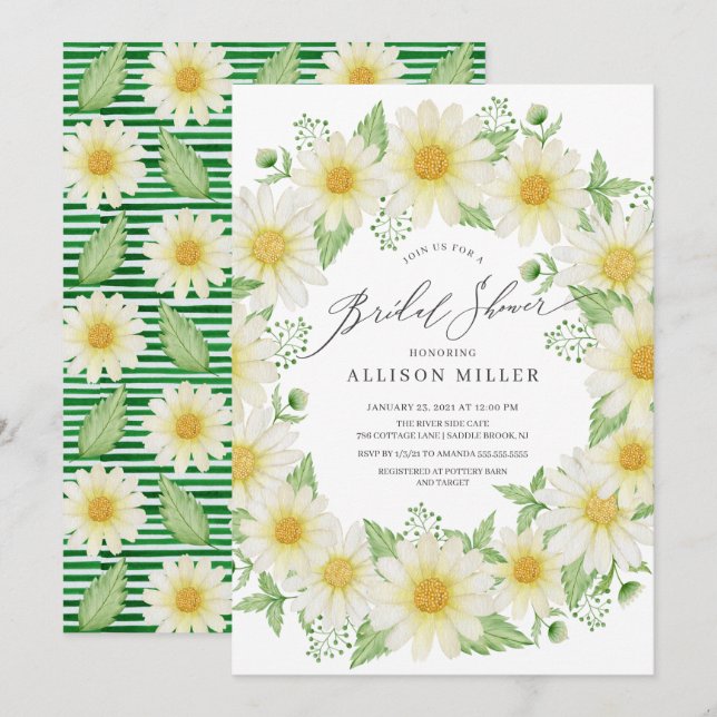 Brautparty "Watercolor Daisy Floral" Einladung (Vorne/Hinten)
