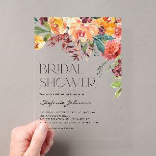 Brautparty: Watercolor Fall Floral Bouquet Acryleinladungen