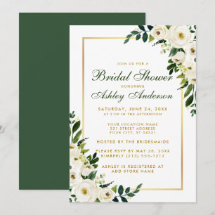 Brautparty Watercolor Green Floral Gold Einladung