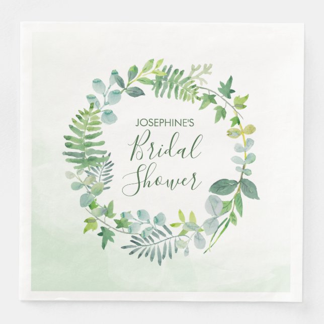 Brautparty "Watercolor Greenerity Wreath" Serviette (Vorderseite)