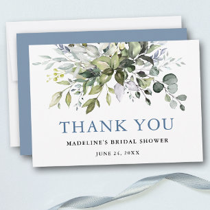 Brautparty Watercolor Greenery Dusty Blue Dankeskarte