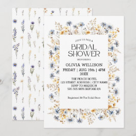 Brautparty "Watercolor Light Blue Wildblumen" Einladung