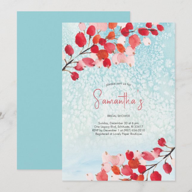 Brautparty Watercolor Weihnachts-Party Einladung (Vorne/Hinten)