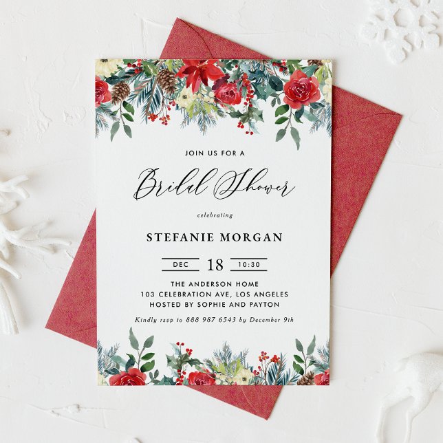 Brautparty Watercolor Winter Blooms Garland Einladung (Von Creator hochgeladen)