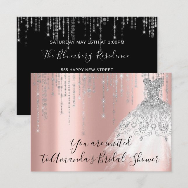 Brautparty Waves Dress Gray Silver Rose Einladung (Vorne/Hinten)