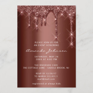 Brautparty Wedding Birthday Brown Glitzer Tropfen Einladung