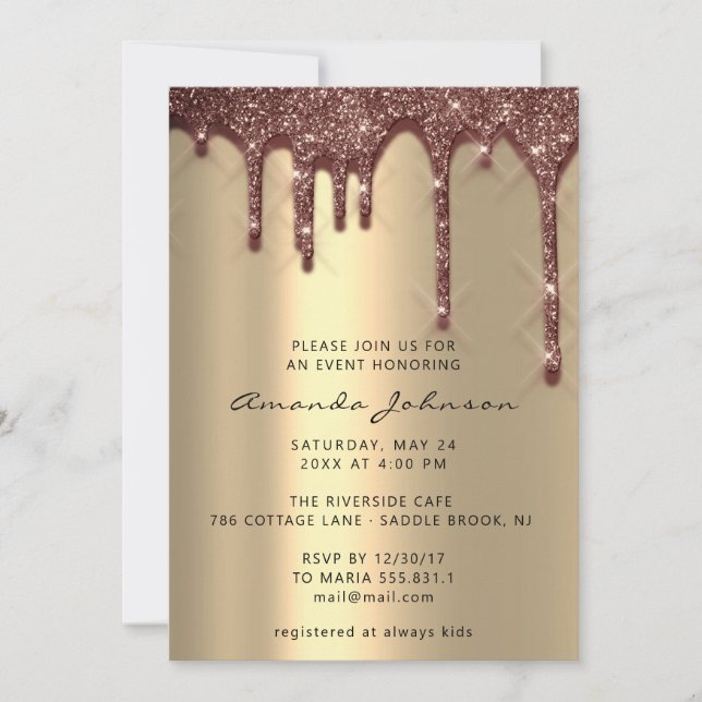 Brautparty Wedding Birthday Gold Gglitte Tropfen Einladung (Vorderseite)