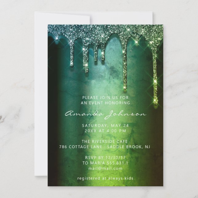 Brautparty Wedding Birthday Tropical Green Tropfen Einladung (Vorderseite)