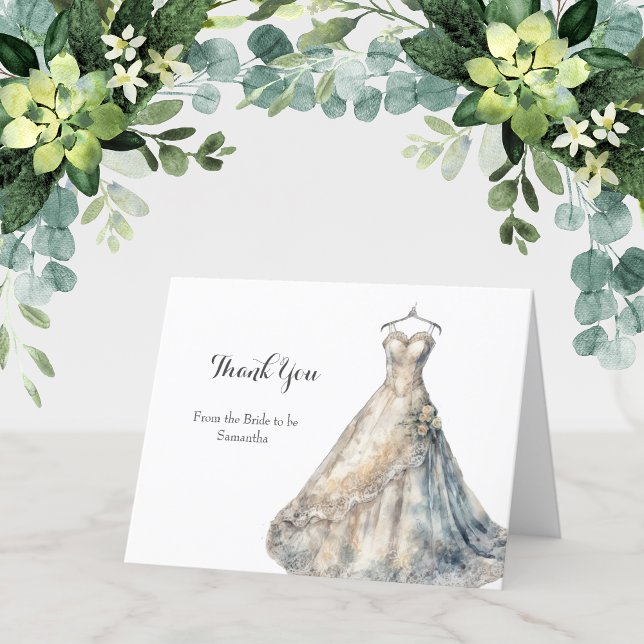 Brautparty Wedding Dress Danke, Cards Dankeskarte (Bridal Shower Folded Thank you note cards with Wedding dress design)