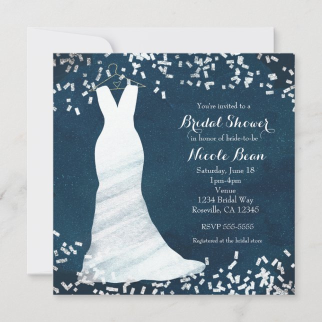Brautparty Wedding Dress on Hanger & Confetti Einladung (Vorderseite)