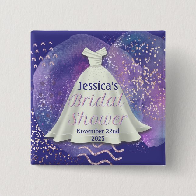 Brautparty Wedding Gown Lila & Rose Gold Glam Button (Vorderseite)