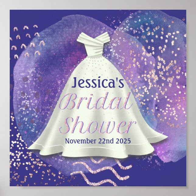 Brautparty Wedding Gown Lila & Rose Gold Glam Poster (Vorne)