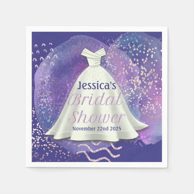 Brautparty Wedding Gown Lila & Rose Gold Glam Serviette (Vorderseite)