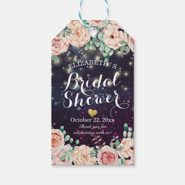 Brautparty Wedding Modern Floral Lila Sparkle Geschenkanhänger (Vorderseite)
