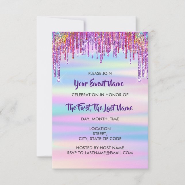 Brautparty Wedding Sweet 16. Holograph Einladung (Vorderseite)
