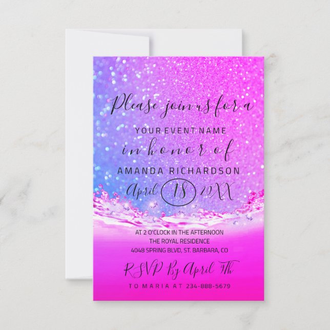 Brautparty Wedding Waves Ombre Fuchsia Pink Einladung (Vorderseite)