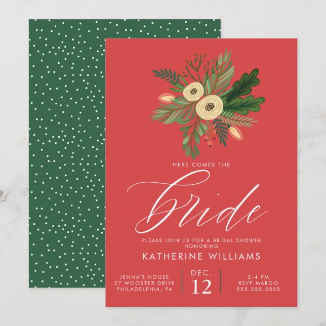 Brautparty | Weihnachtsbouquet Einladung (Vorne/Hinten)