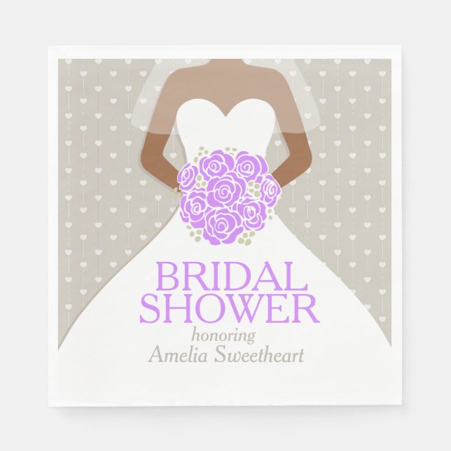 Brautparty Weißes Hochzeitskleid lila Rose Serviette (Vorderseite)