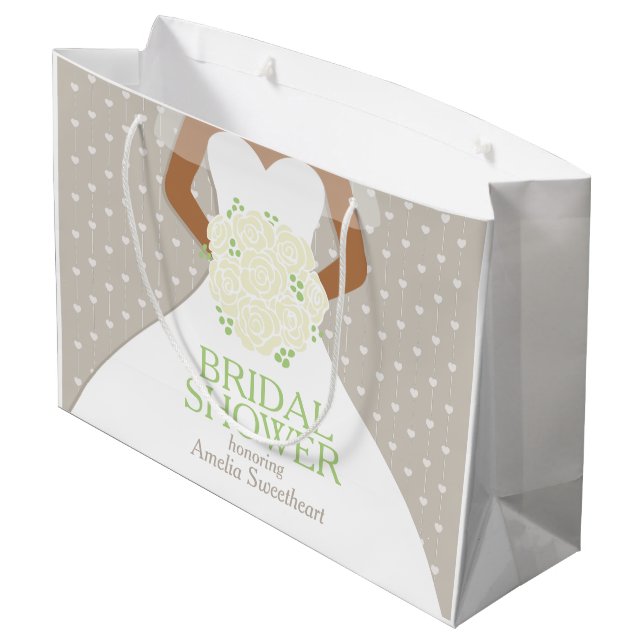 Brautparty Weißes Hochzeitskleid Rosen Große Geschenktüte (Rückseite Schrägansicht)