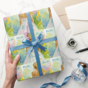 Brautparty Weißes Kleid auf abstraktem Hintergrund Geschenkpapier