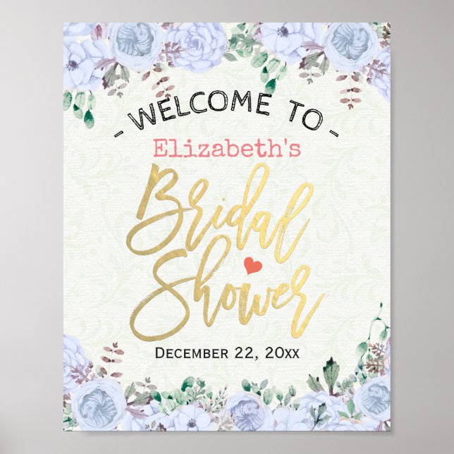 Brautparty Welcome Sign Chic Blumenschrift Gold Sc Poster (Vorne)